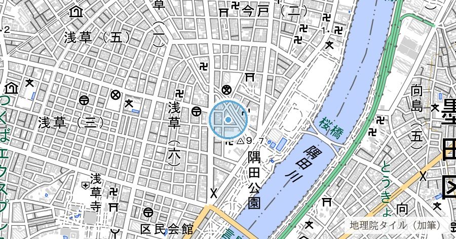 山谷堀跡(山谷堀公園)の位置を示す地図