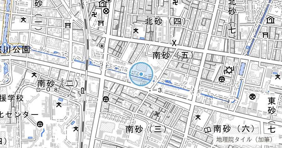 仙台堀川の埋立区間(仙台堀川公園)の位置を示す地図
