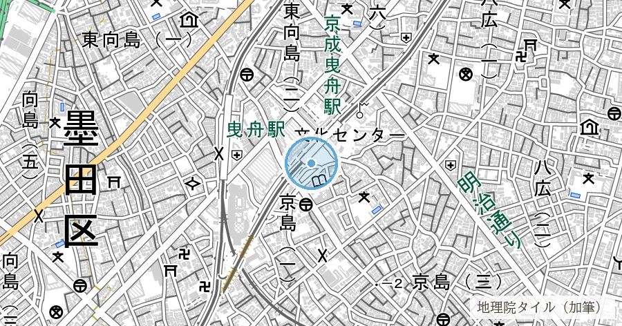 曳舟川跡（曳舟川通り）の位置を示す地図
