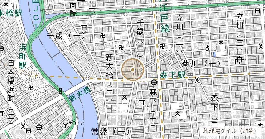 「深川」の地名由来の位置を示す地図