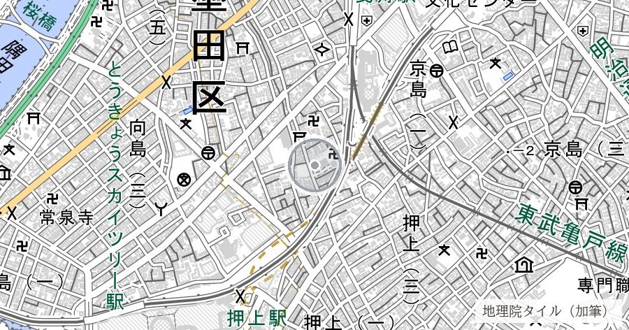 飛木稲荷神社の「焼けイチョウ」の位置を示す地図