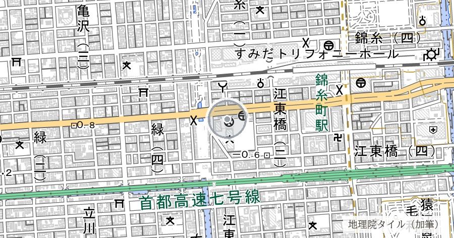 東京大空襲の被害集中地域（旧本所・深川一帯）の位置を示す地図