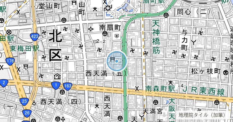 天満堀川跡（阪神高速守口線下）の位置を示す地図