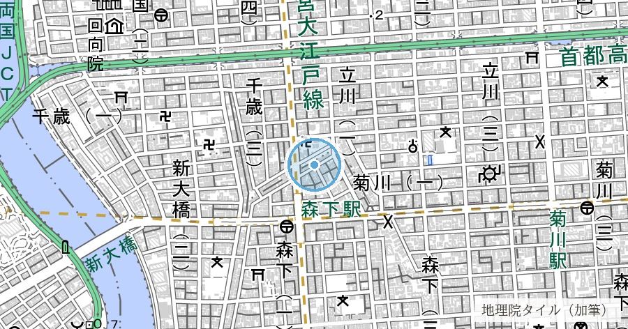 六間堀・五間堀跡（五間堀公園）の位置を示す地図